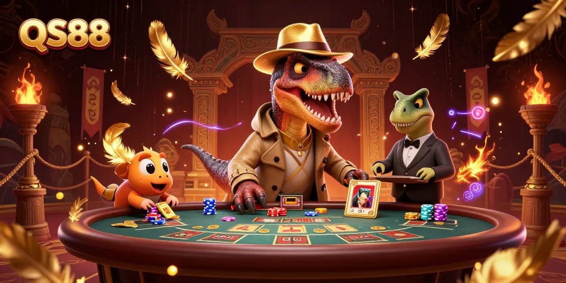Experience exciting gambling action at QS88 with vibrant characters in a detailed casino environment