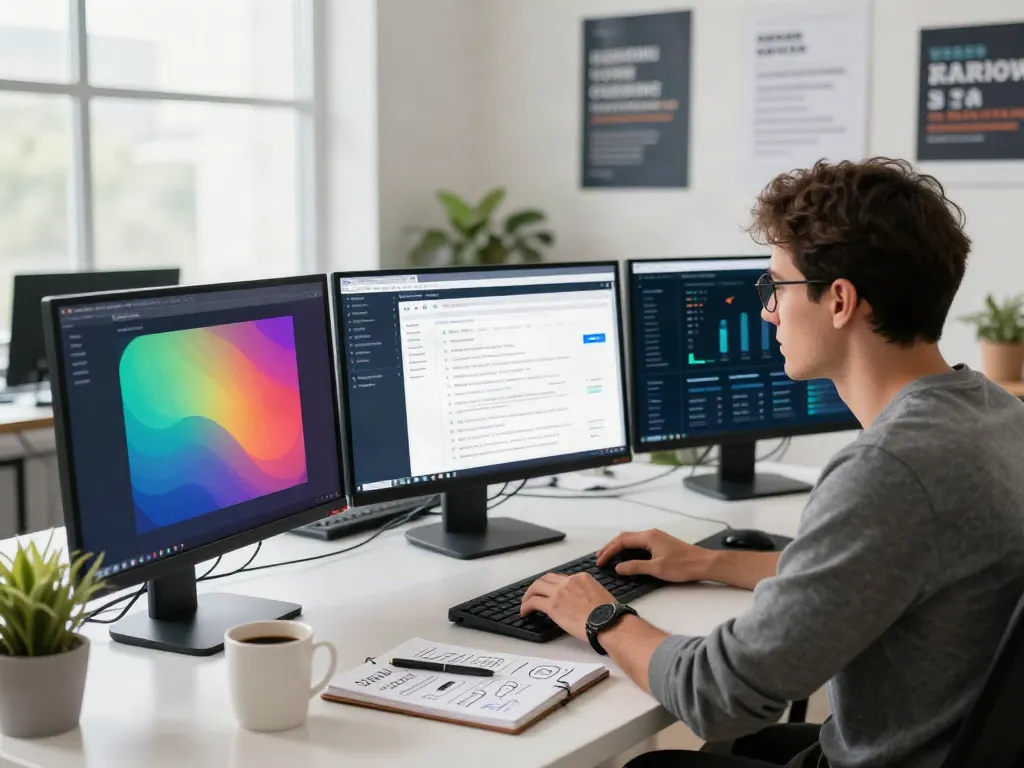 SEO specialist optimizing web content for instant indexing in a vibrant digital workspace.
