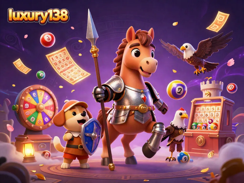 Experience luxury138 through a vibrant illustration showcasing knights, gaming elements, and luxurious design in action.