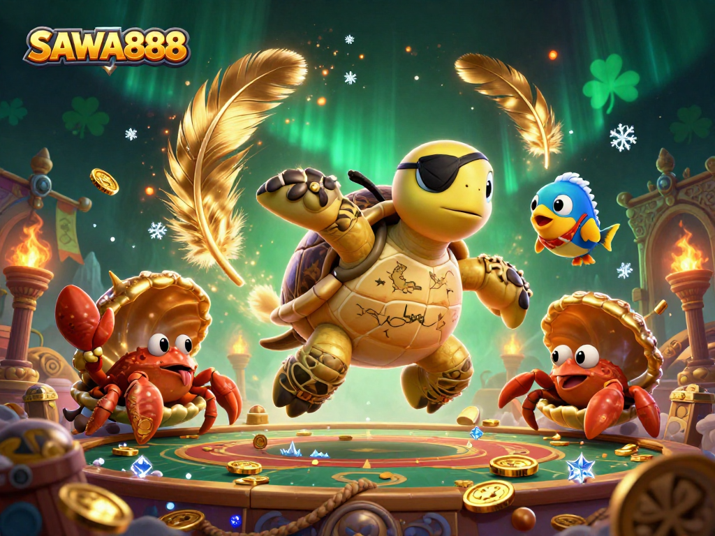 Experience thrilling wins at SAWA888 while joining a lively pirate adventure in this colorful digital illustration.